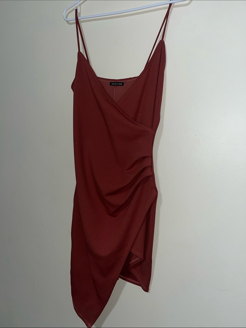 Mind Code Rust Red Asymmetric Slip Dress